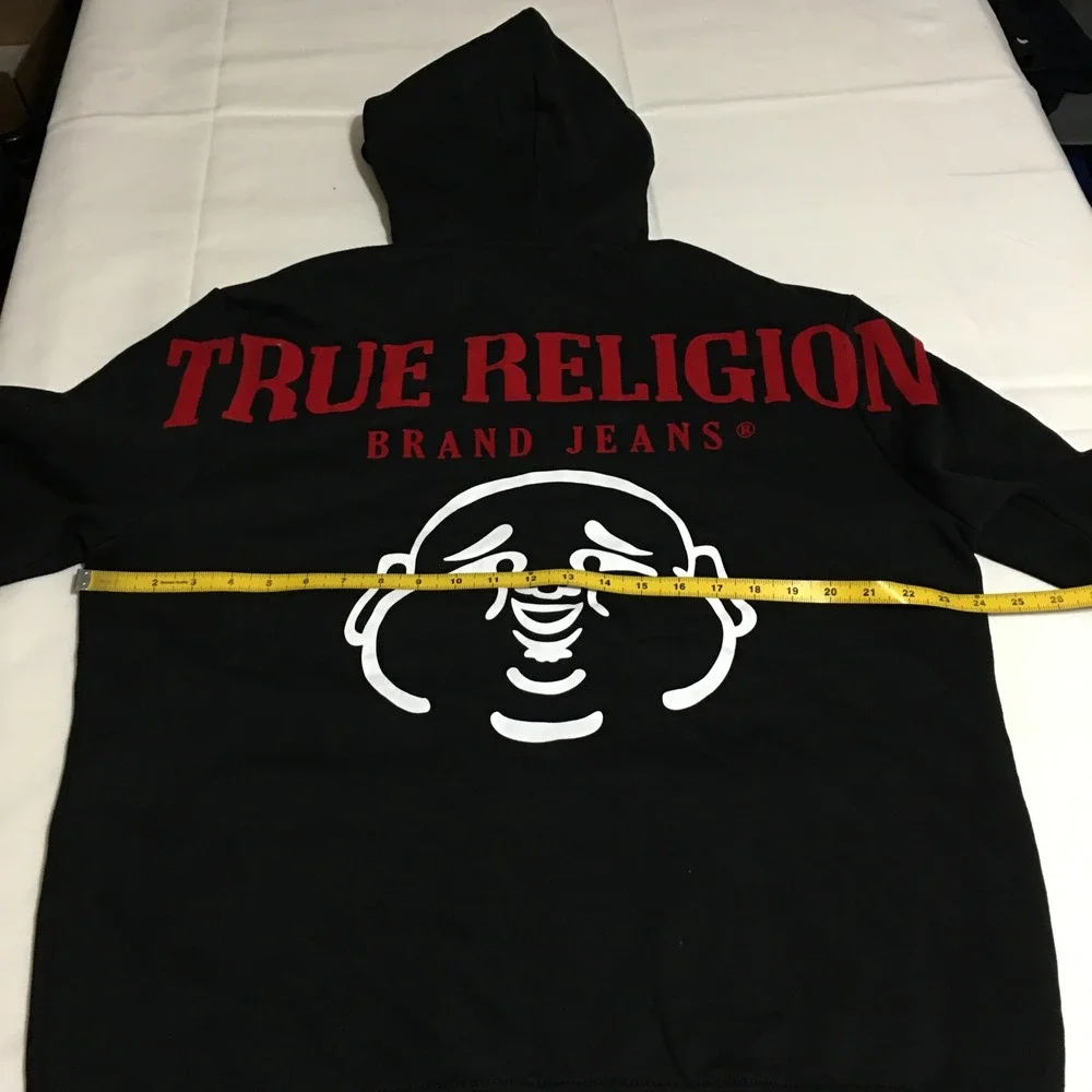True Religion Full Zip Hoodie Mens Large Black Buddha Logo Graphic